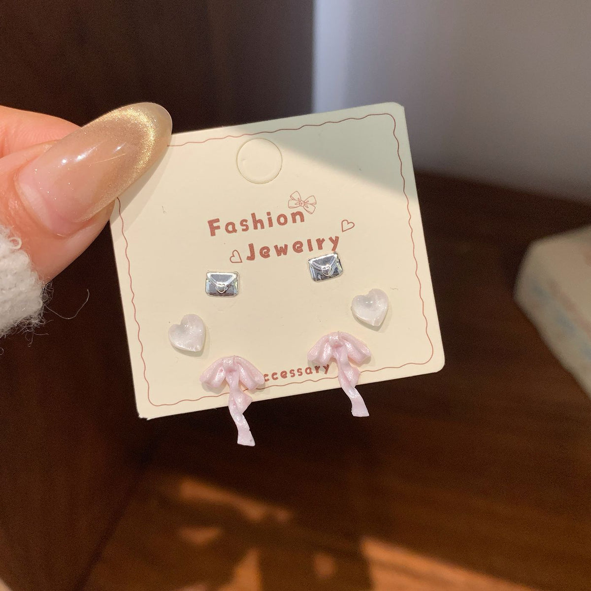 Women's Bow Flower Three-piece Sier Needle Exquisite Sweet Stud Earrings