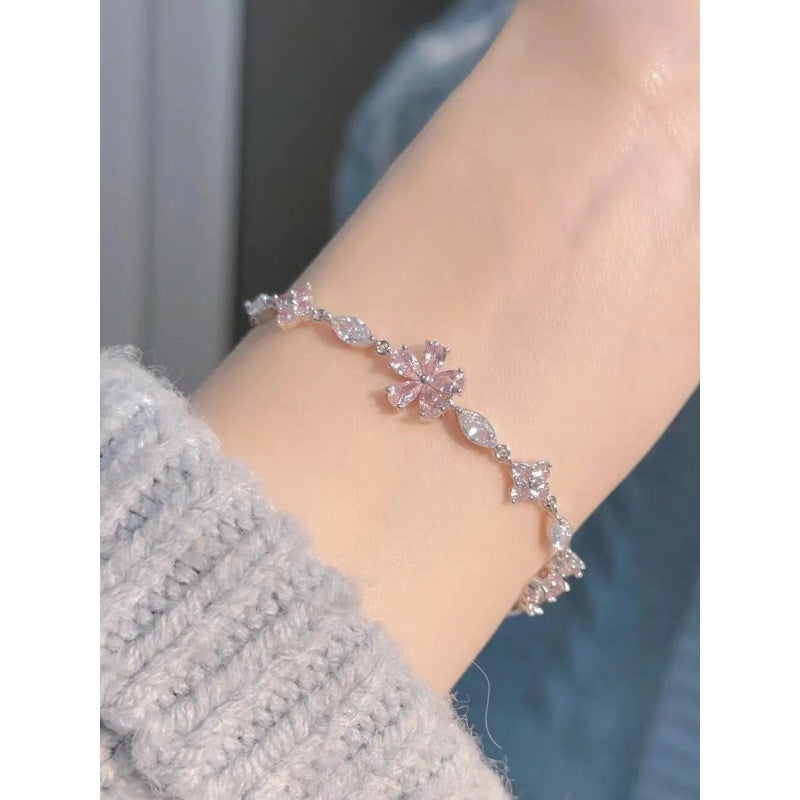 Pink Flower Zircon Light Luxury Minority Design Versatile Bracelets