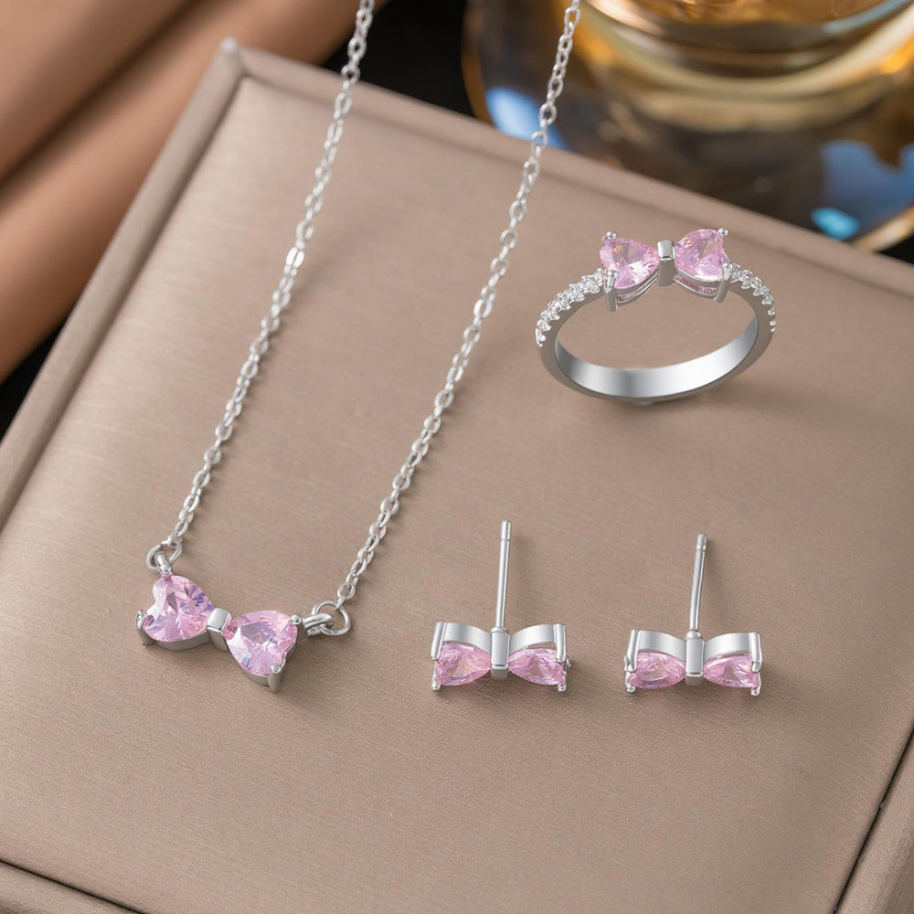 Simple Cute Bow Zircon Fashion Minimalist Jewelry Set