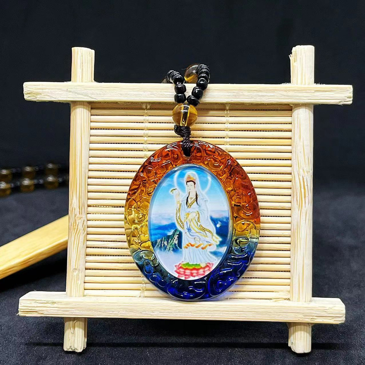 Mantra Glass Sweater Chain Bodhisattva Temple Pendant