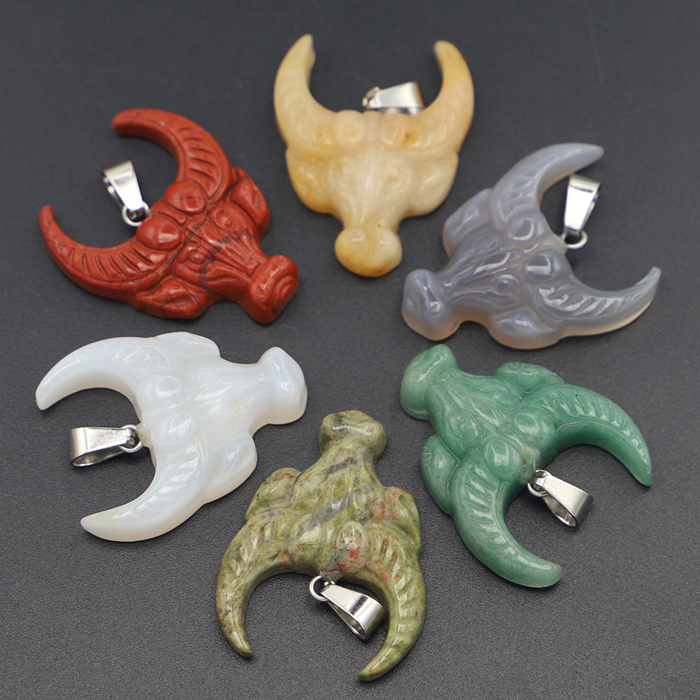 Popular Natural Stone Carved Ox Head Pendant