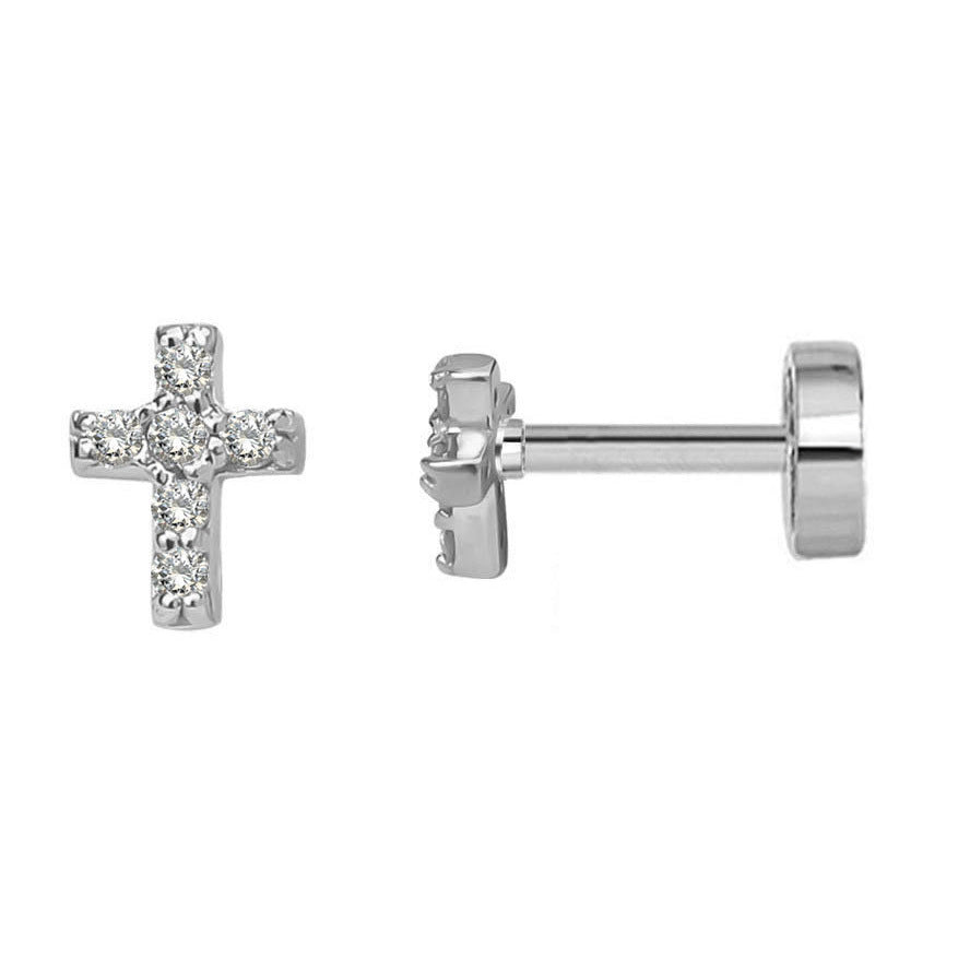 Piercing Cartilage Ear Bone Zircon Sier Flat Bottom Screw Rings