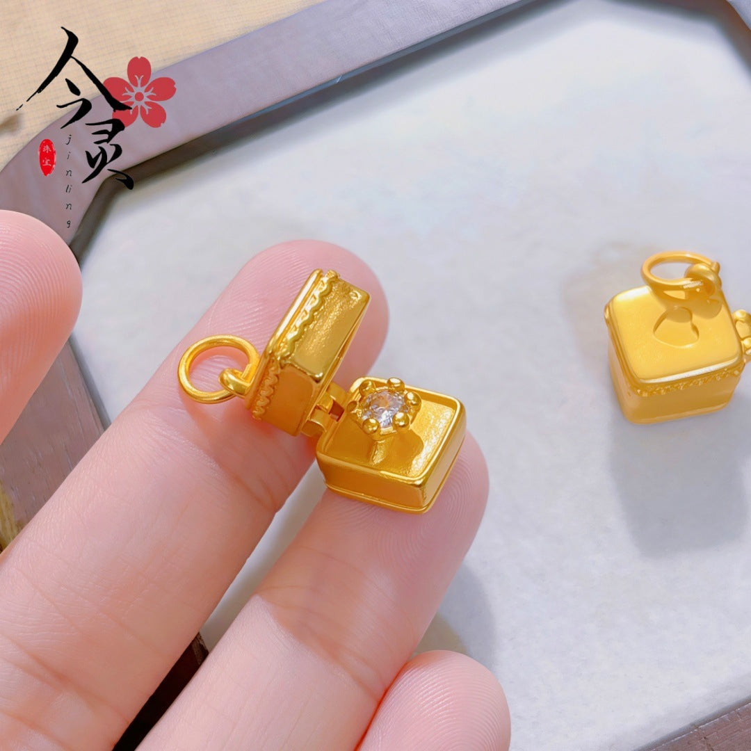 Gold Shop Cute Surprise Can Open Diamond Gift Box Pendant