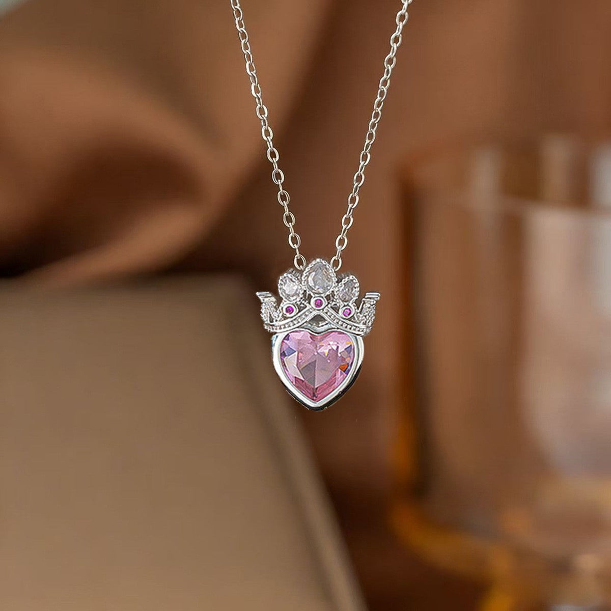 Steel Female Micro Inlaid Pink Diamond Necklace