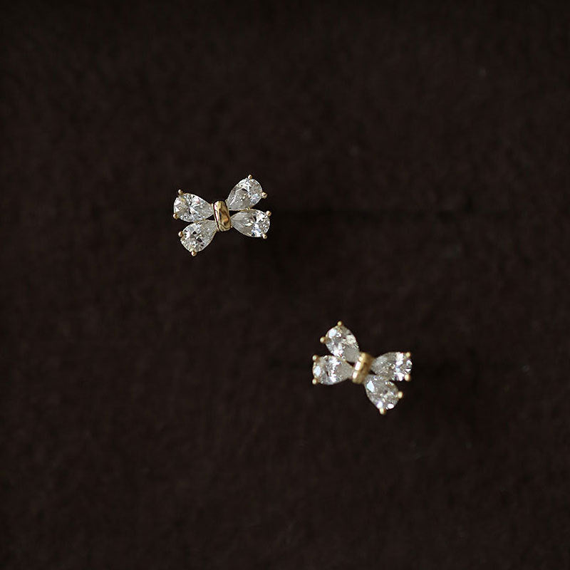 Women's Bow Light Luxury Minority Design Simple Mini Inlaid Zircon Stud Earrings