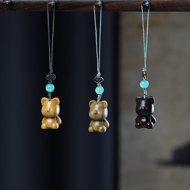 Green Sandalwood Carving Cute Animal Creative Bag Car Key Mobile Pendant