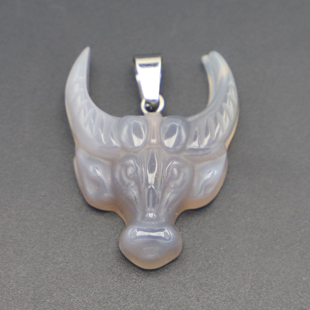 Popular Natural Stone Carved Ox Head Pendant