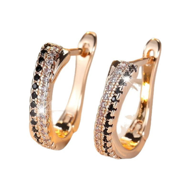 Women's Copper Black White Zircon Double Row Ear Clip Light Luxury Earrings
