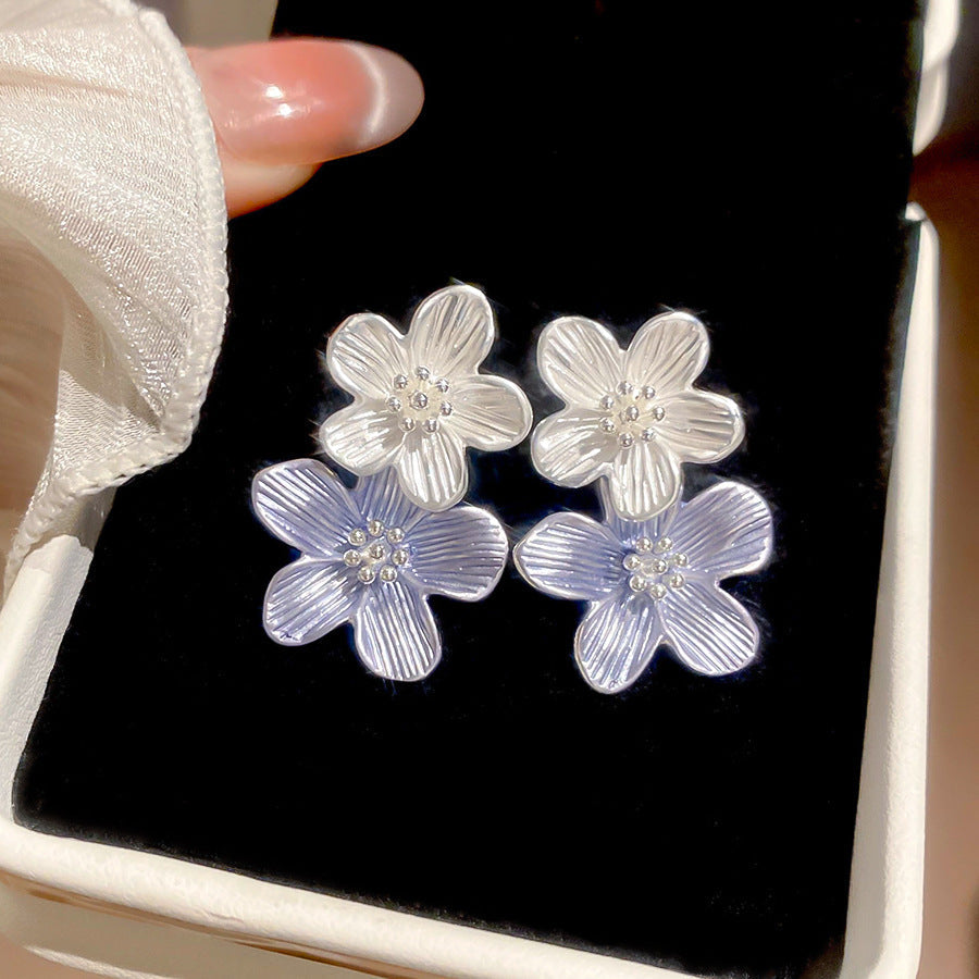 Jardin Monet Blue Glaze Flowers Pipa Pearl Chinese Retro Light Stud Earrings