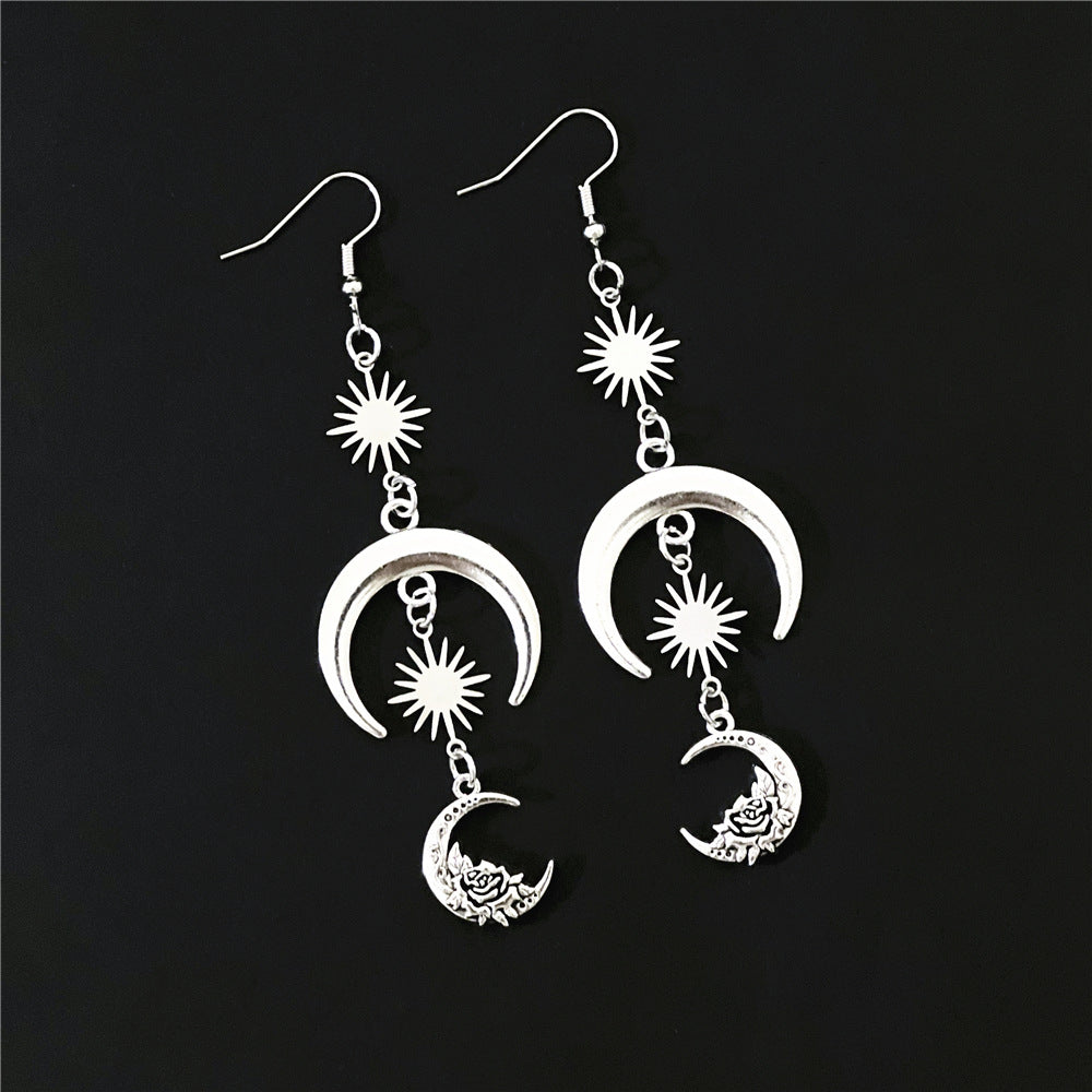 Elegant Cool New Sier Sun Moon Earrings