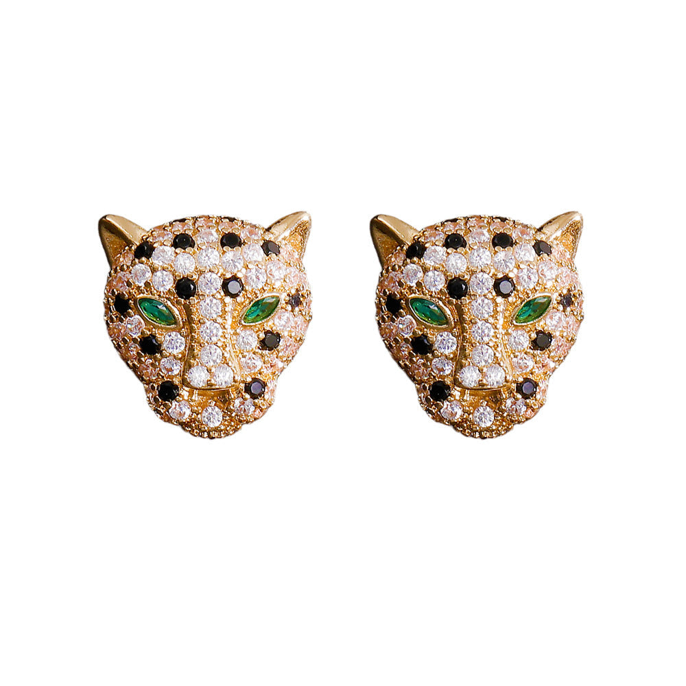 Women's Hop Leopard Head Copper Inlaid Zircon Jewelry Set