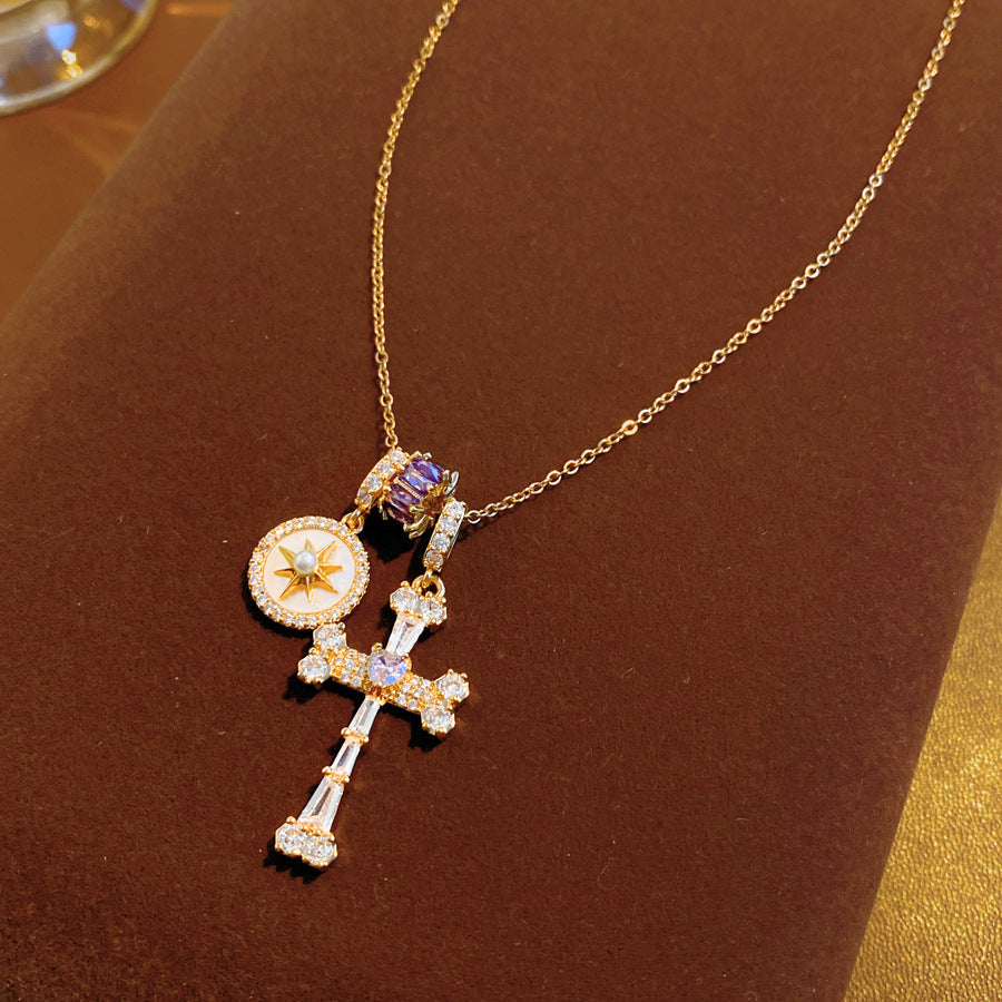 Electroplated Zircon Fritillary Cross Light Luxury Minority Clavicle Chain Temperament Necklaces