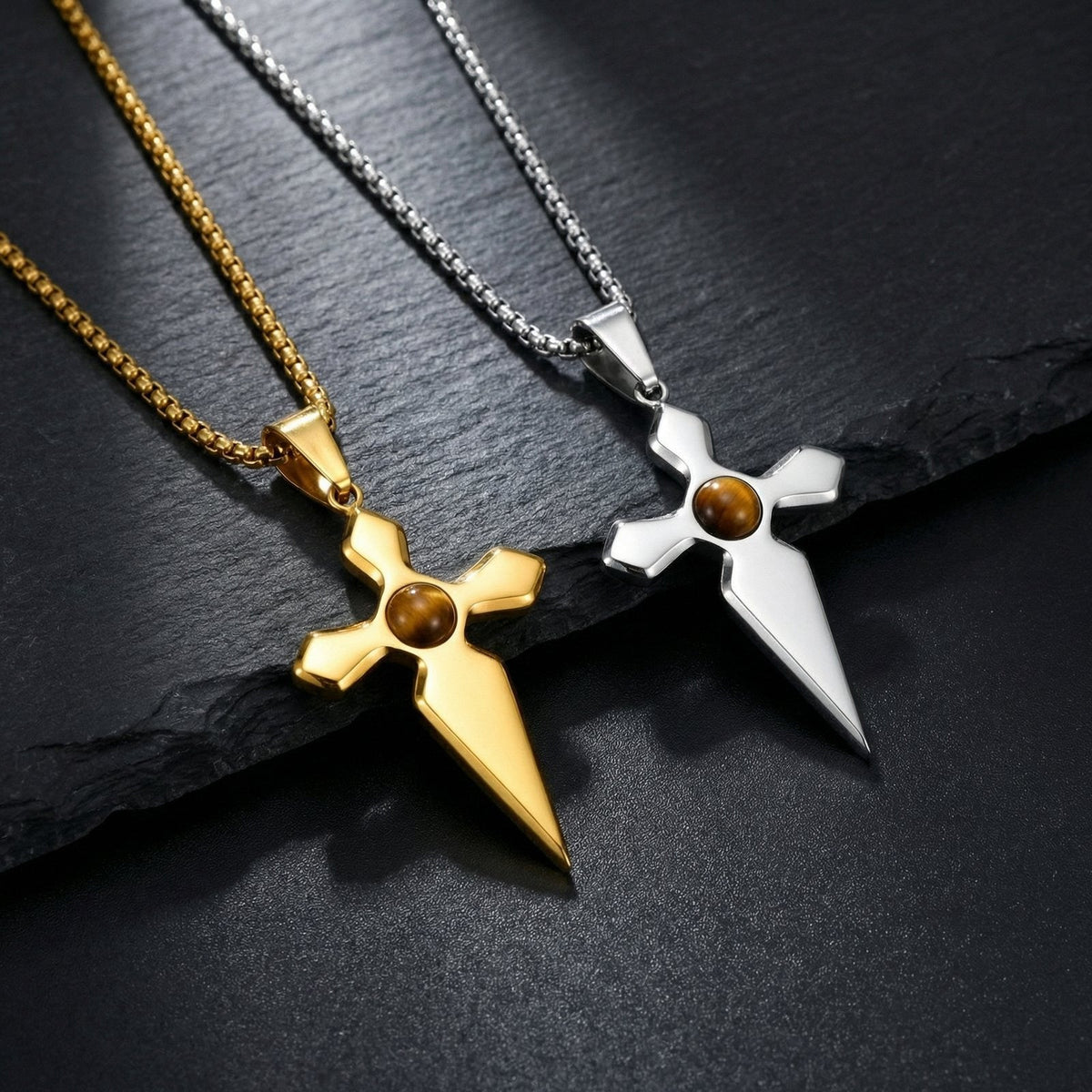 Men's Cool Personality Stainless Steel Natural Tigereye Pendants
