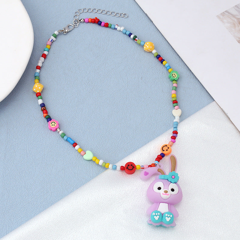 Rainbow Cartoon Polymer Clay Monster Niche Hip Necklace