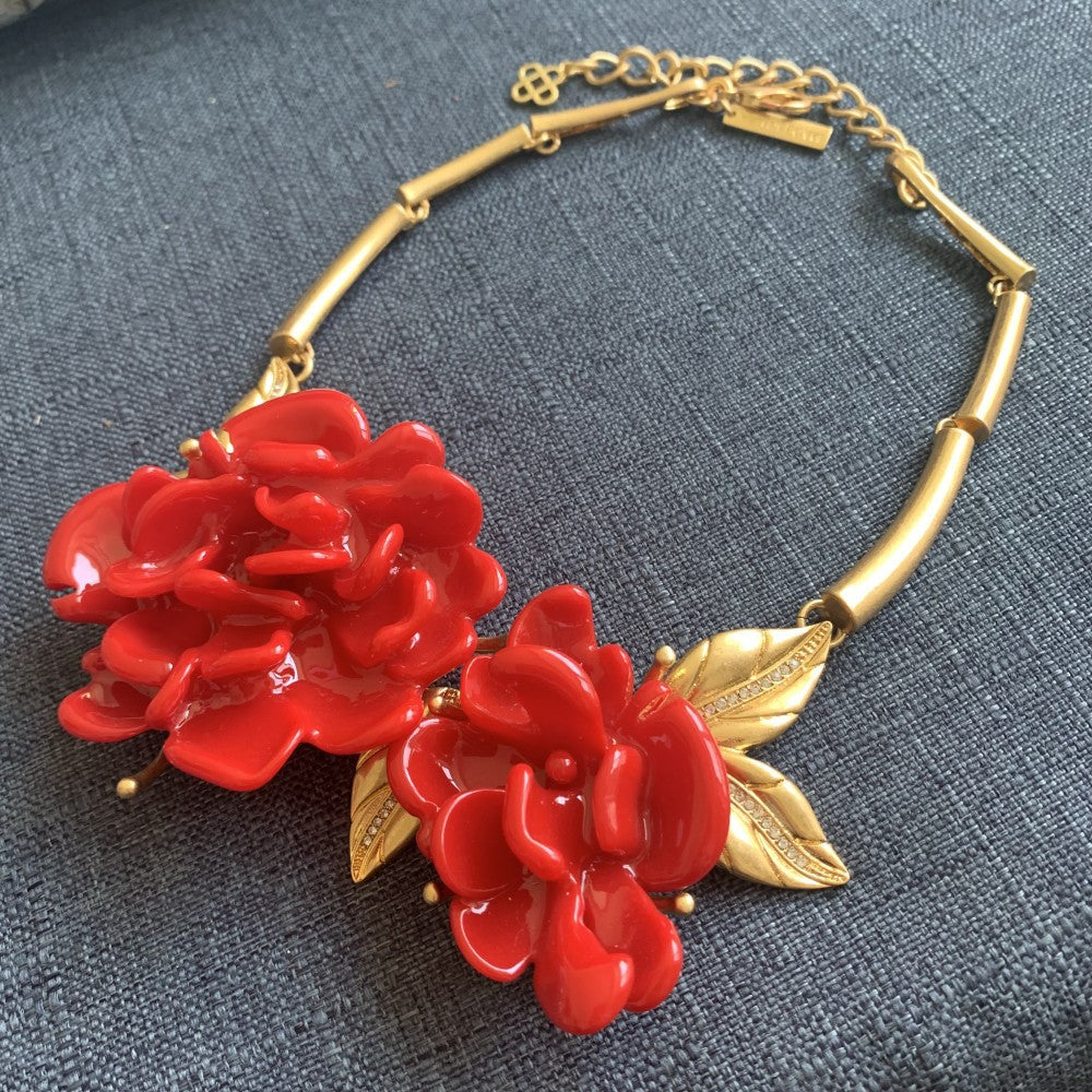 Retro Blooming Peony Flower Light Luxury Exaggerated Necklaces