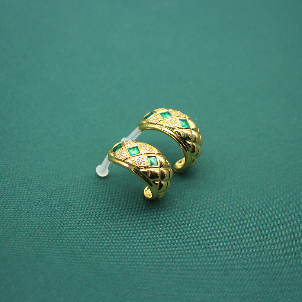 Snake Bones Chain Green Zircon Shaped Copper Plated Gold Light Necklaces