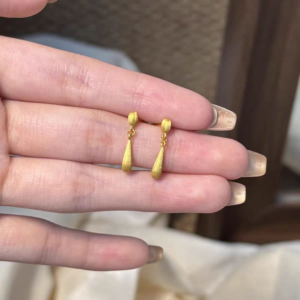 Brushed Small Water Drop High-grade Female Rings