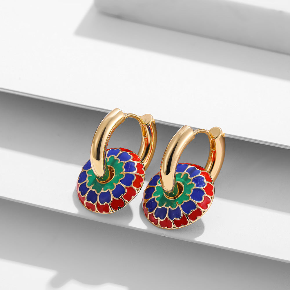 Drip Pattern Circle Ear Clip French Fashionable Niche Design Vintage Earrings