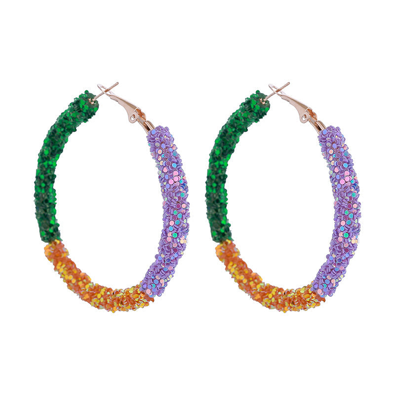 Purple Yellow Green Various Materials Ear Tassel Sequins Rhinestone Ball Earrings