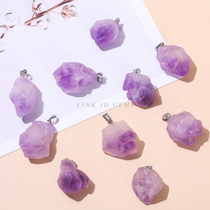 Classic Natural Amethyst Flower Rough Stone Pendant