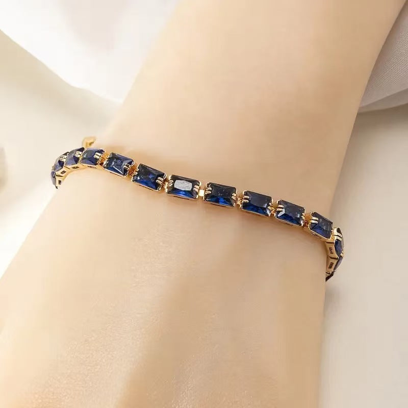 Women's Minority Copper Rectangular Korean Diamond Crystal Color Fashion Zircon Bracelet