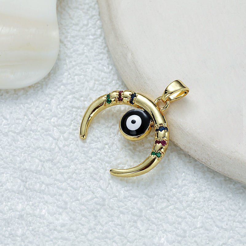 Women's Gold Eye Style Single Inlaid Color Zircon Trendy Dripping Palm Pendants