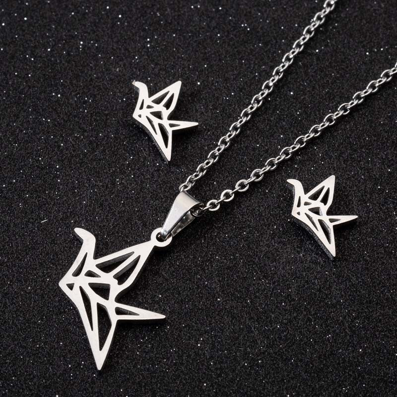 Rabbit Paper Crane Vintage Gold Plating Jewelry Set