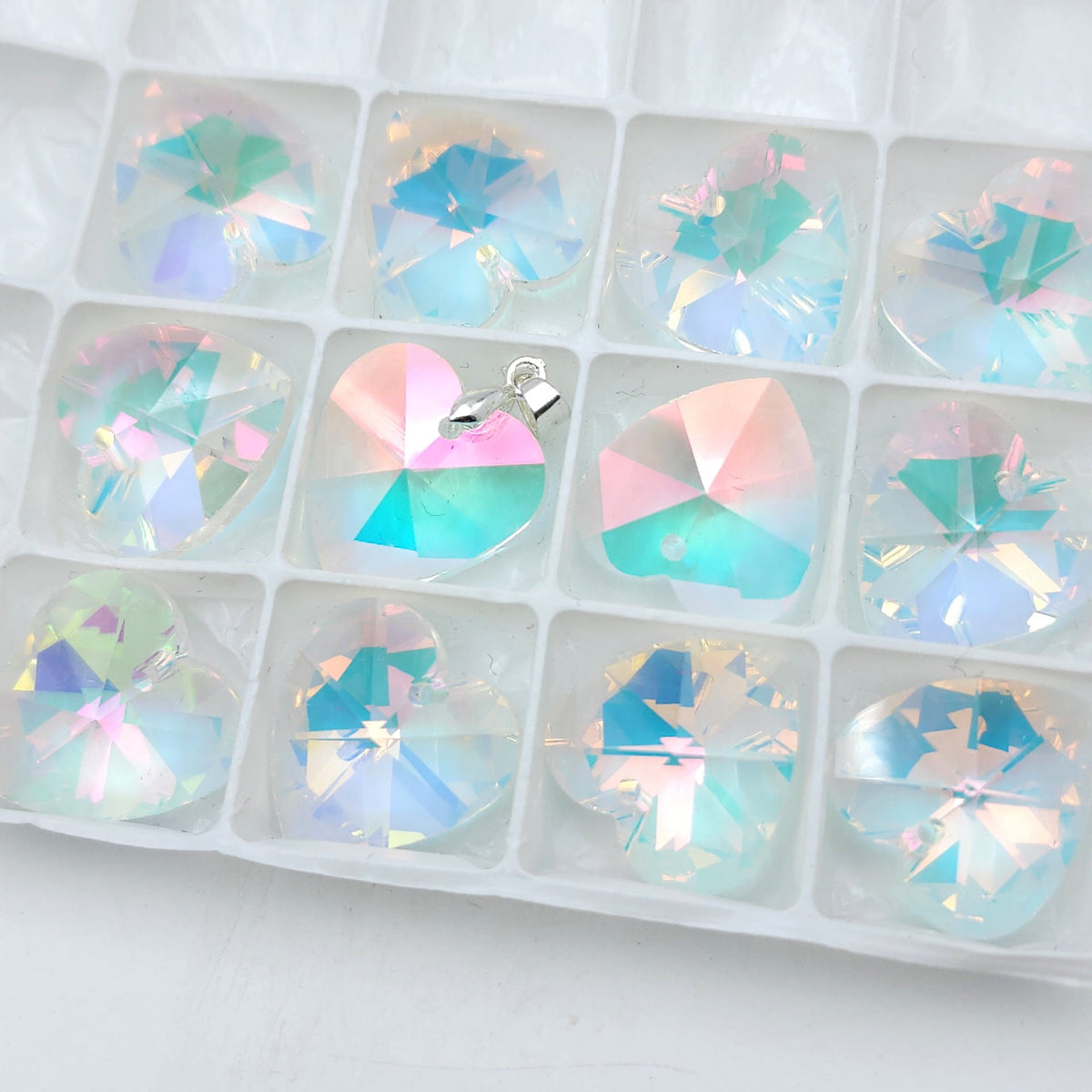 Peach Heart Crystal Heart-shaped Electroplated Aurora Pendant