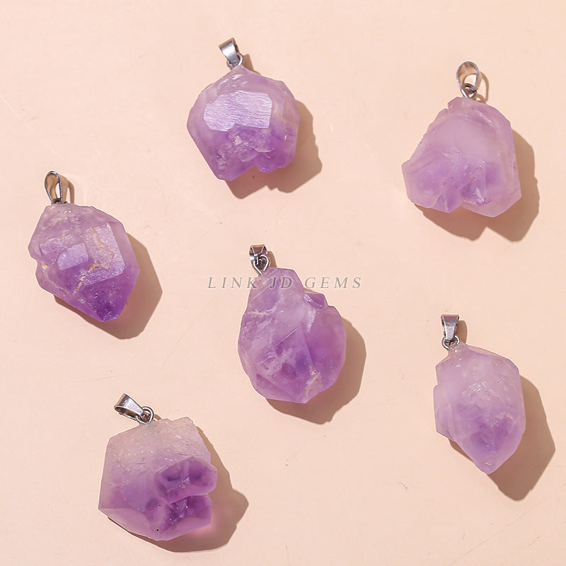 Classic Natural Amethyst Flower Rough Stone Pendant