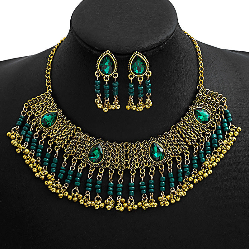 Bohemian Crystal Ethnic Style Diamond Tassel Jewelry Set
