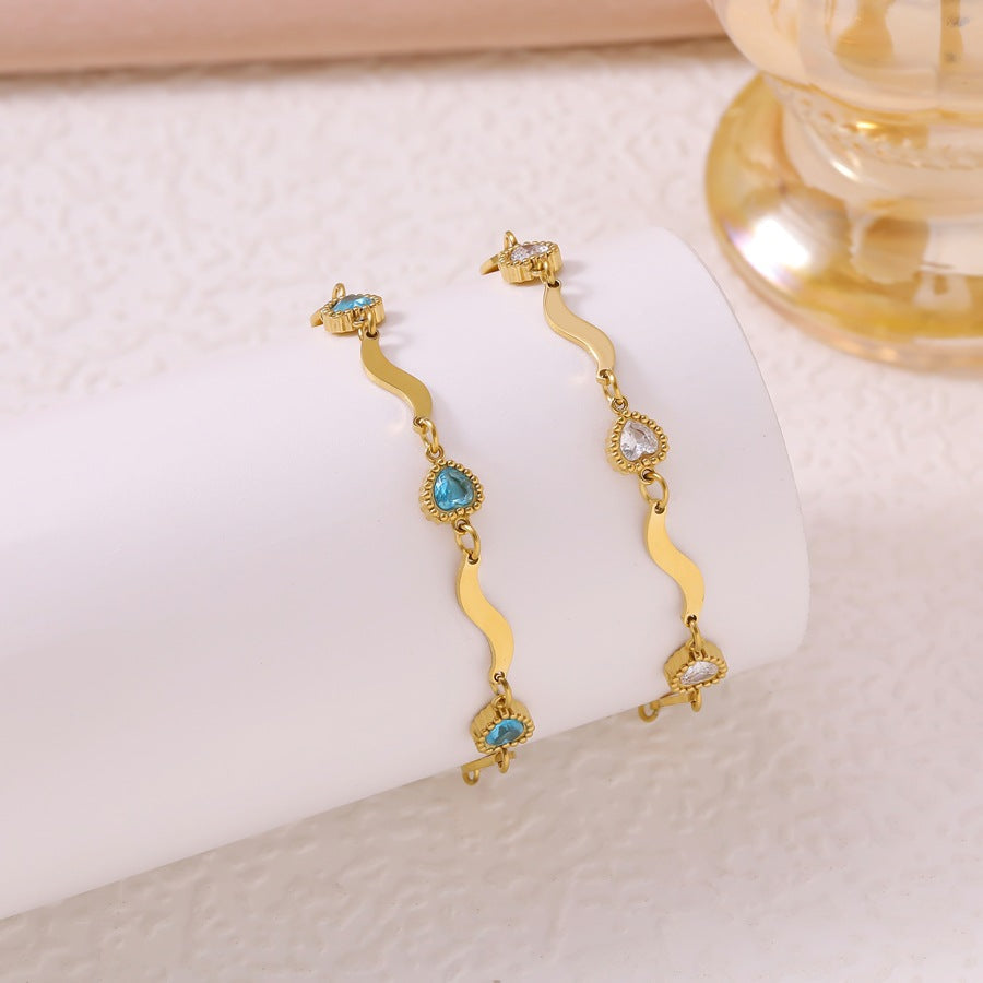 Fashion Personality Ocean Heart Titanium Steel Female Diamond Lightning Blue Bracelet