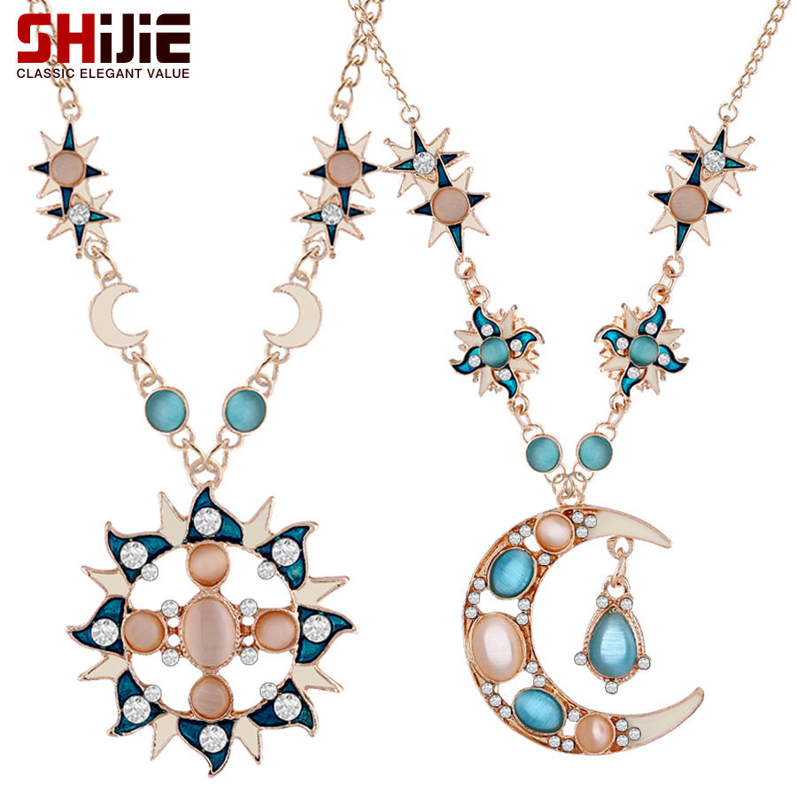 Starry Sky Series Crystal Shining Diamond Opal Sun Necklaces
