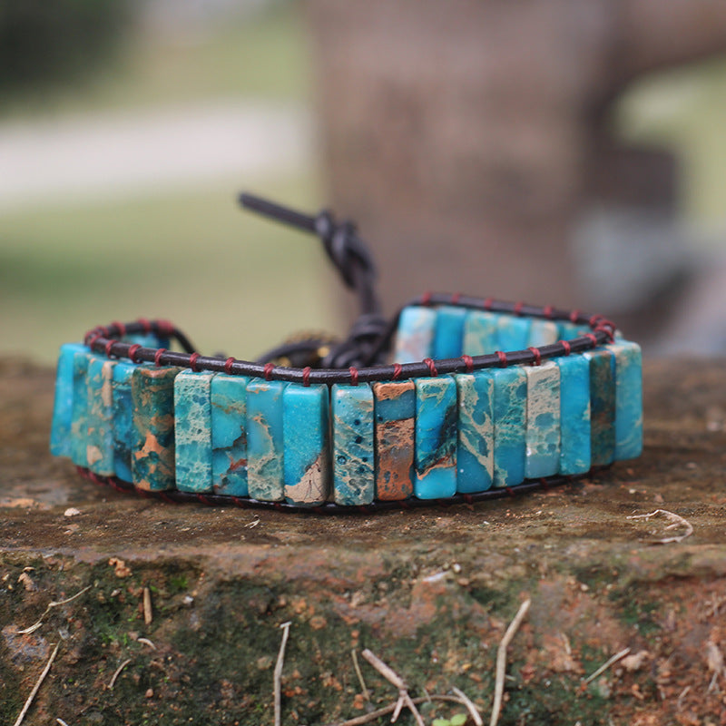Bohemian Style Natural Stone Lan Di Royal Vintage Hand-woven Bracelet