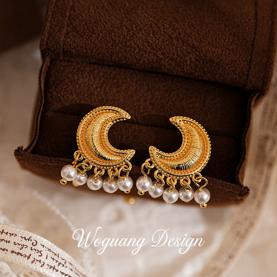 Women's Pearl Tassel French Style Retro Elegant Light Luxury High Sense Stud Earrings