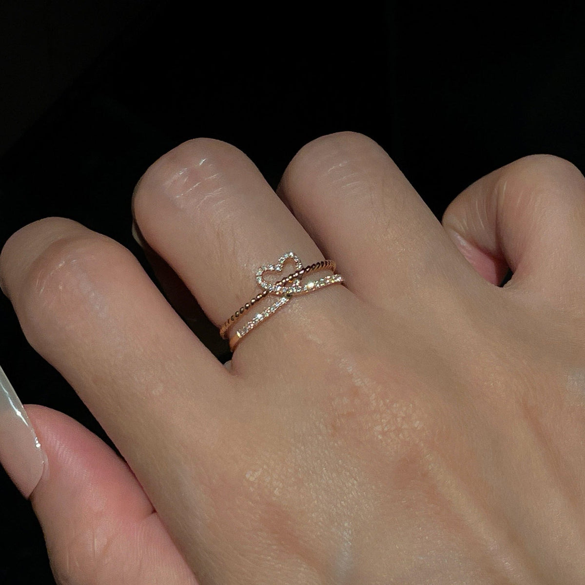 Gang Drill Hollow Love Heart-shaped French Exquisite Light Luxury Minority Ring