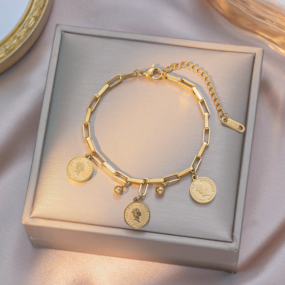 Trendy Hip Hop Cool Queen Round Titanium Steel Bracelets