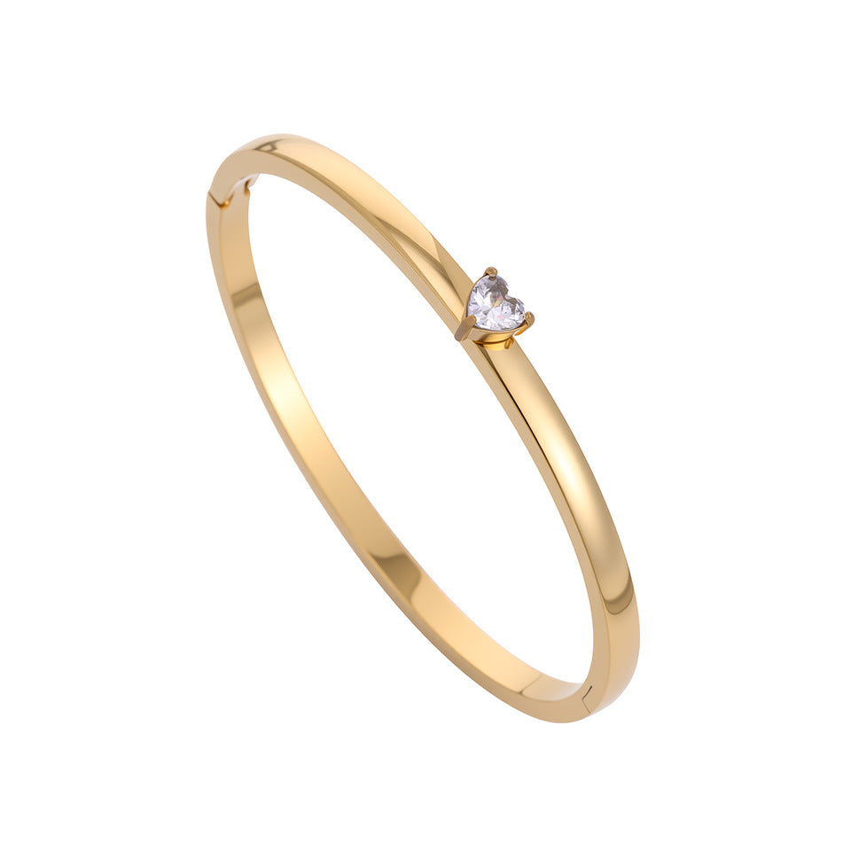 Stainless Steel Loving Heart Zircon Simple Style Bracelet