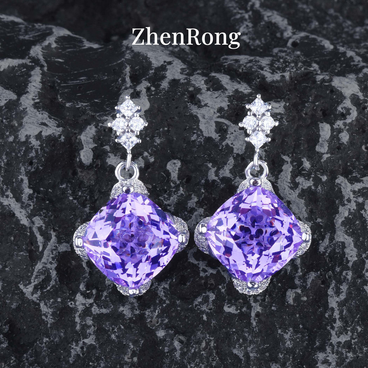 Carat Square Colored Gems Violet Yellow Jewelry Set