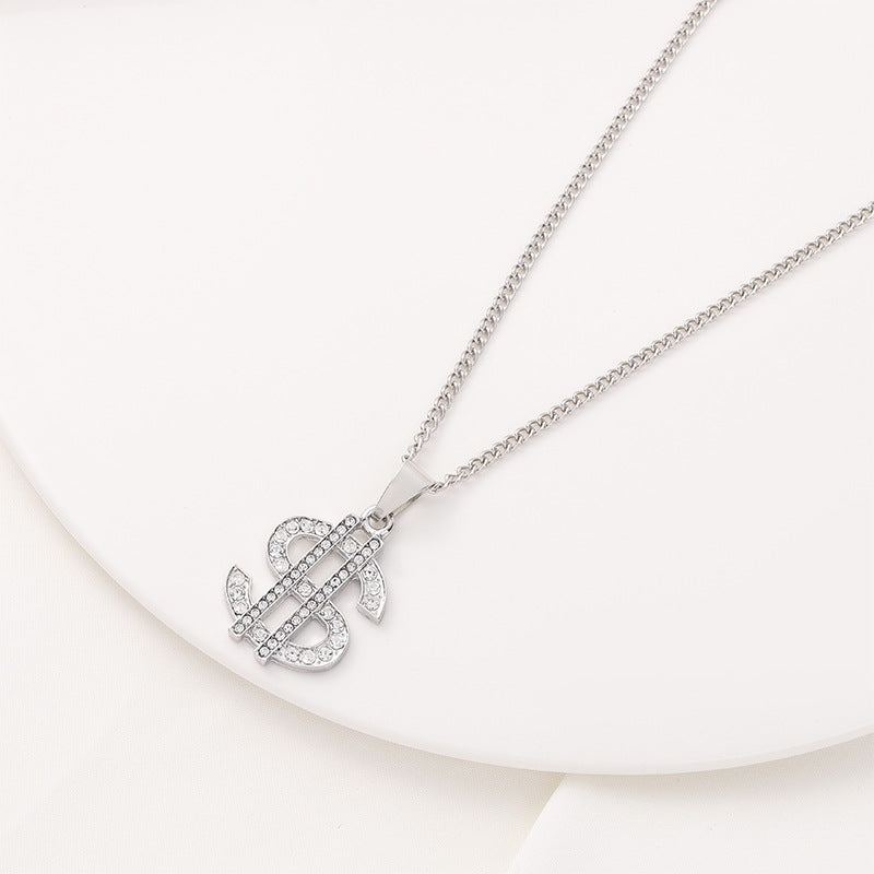 Simulation American Dollar Character Diamond Light Luxury Necklaces