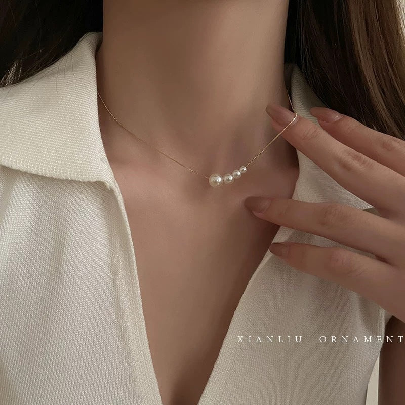 Niche Design Imitation Pearl Exquisite High Sense Sweet Elegance Snake Necklace