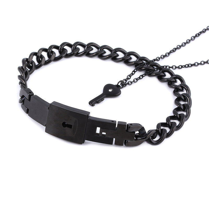 Women's & Men's Valentine's Day Gift Titanium Steel Couple Lock Heart Key Bracelet