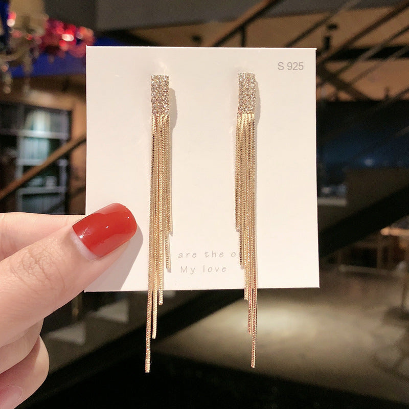 Tassel High-grade Sier Needle Metal Light Luxury Pearl Rings