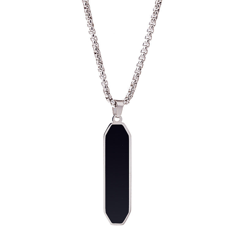 Men's Geometric Black Oil Dripping Strip Long Sweater Chain Titanium Necklace