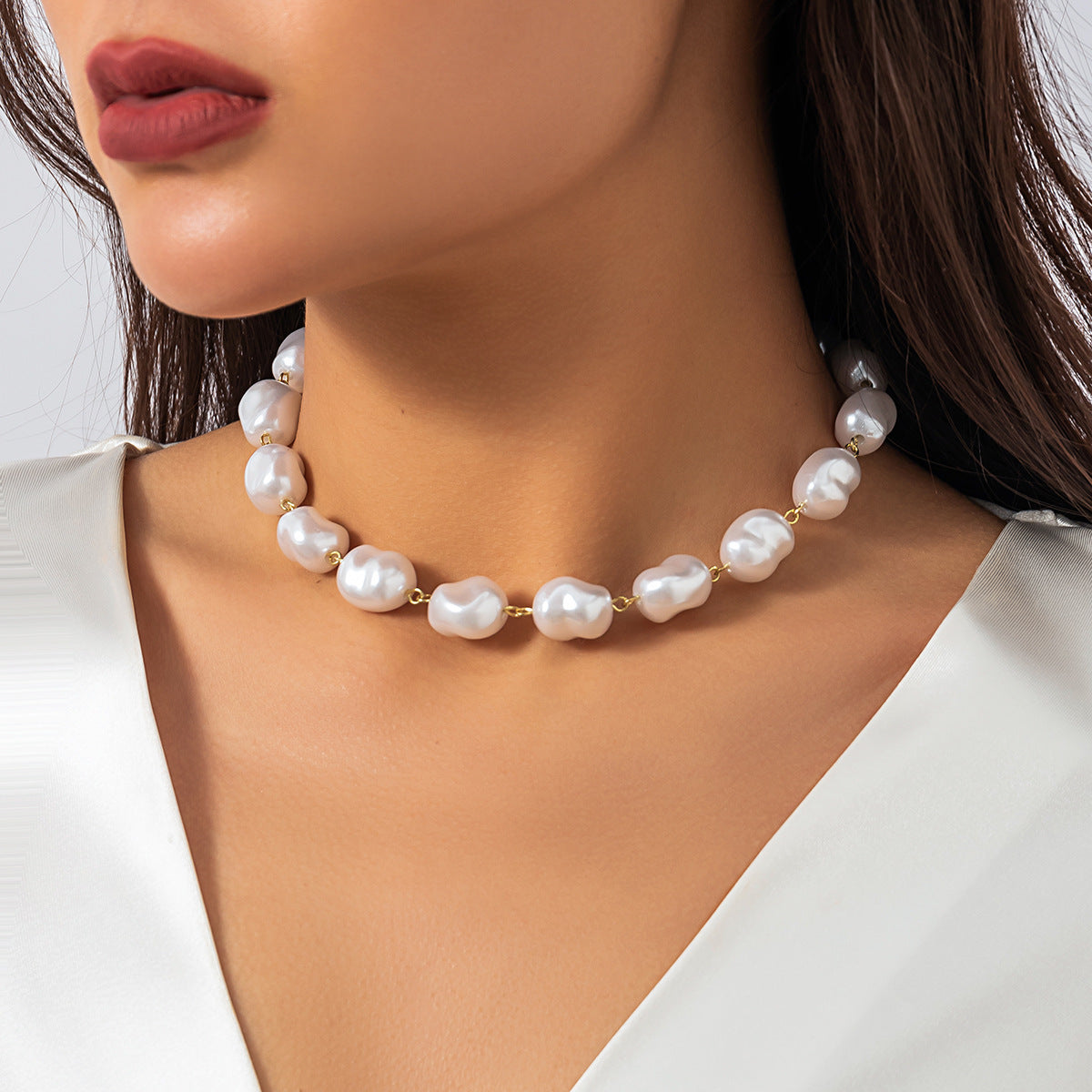 Woven Baroque Niche Round Beads Chain Necklaces