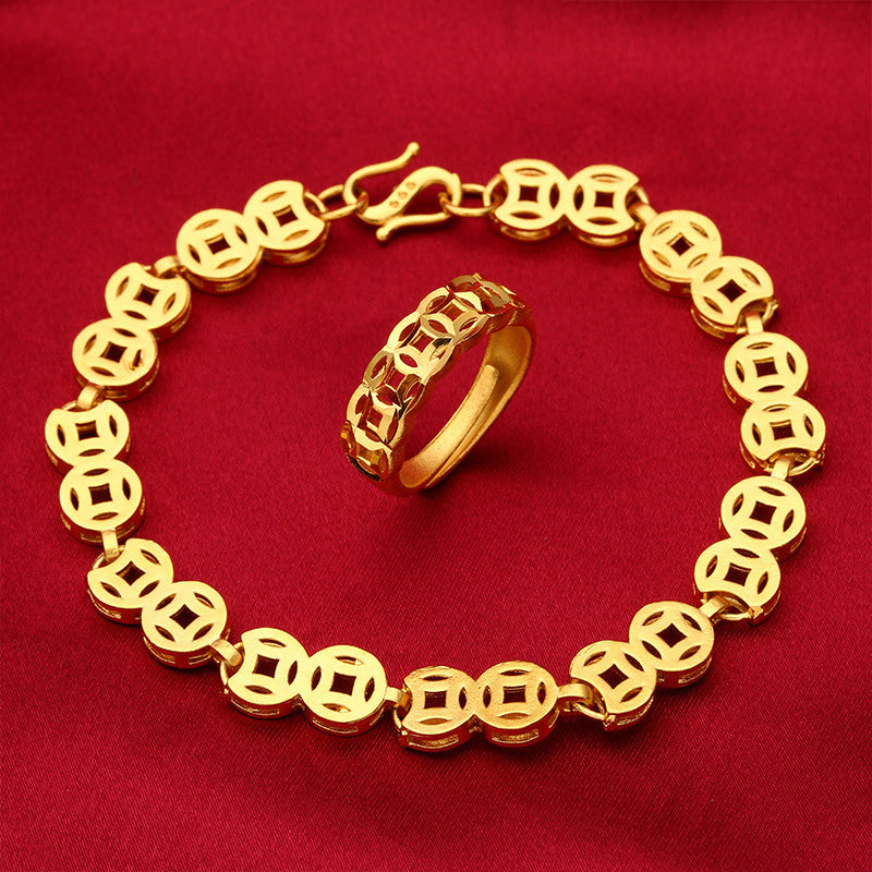 Women's Vietnam Placer Gold Coin Frosted Sandblasting Bracelets