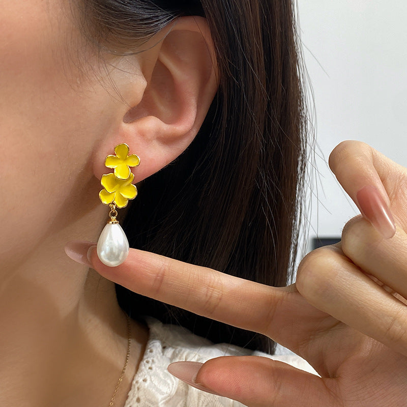 Drip Glazed Small Flower Water Drop Integrated Light Luxury Classic Ear Clip