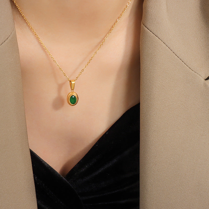 Niche Retro Collarbone Titanium Steel Zircon Jewelry Set