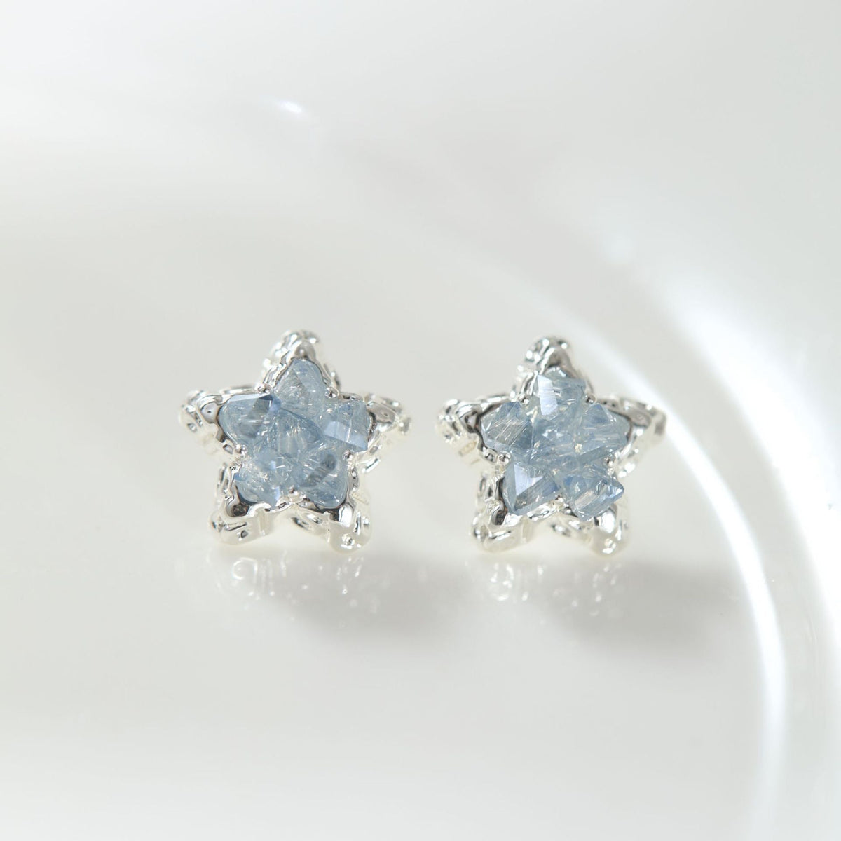 Blue Ice Crystal Fresh Sweet Pentagram Mosquito Coil Ear Clip Earrings