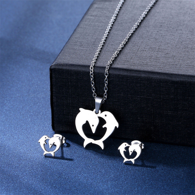 Women's Stainless Steel Suite Fashion Geometry Pattern Animal Love Jewelry Set