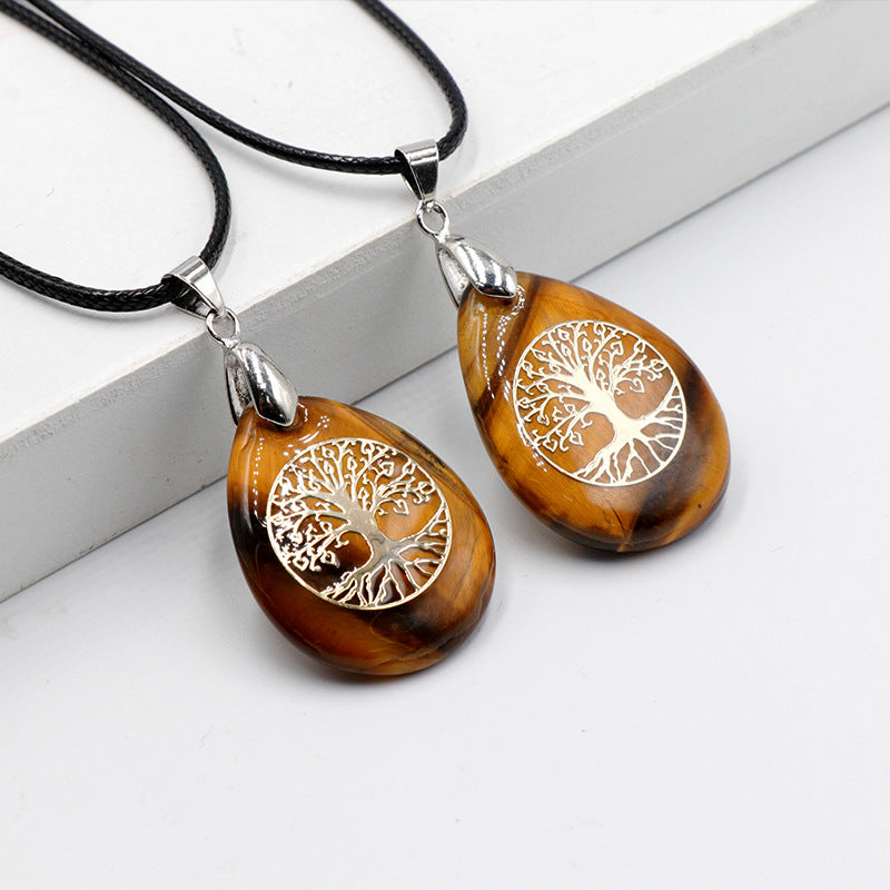 Natural Crystal Stone Lucky Tree Drop Shape Yoga Pendant